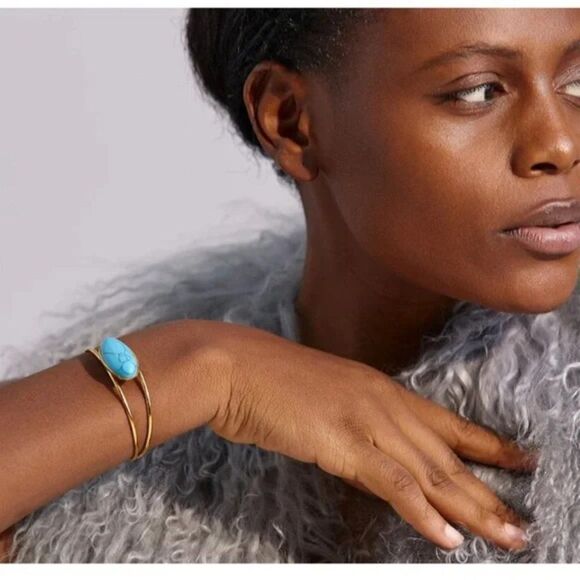 C #43⭐️ New 18k Gold Plated Turquoise or Lapis Cuff Bracelet - Picture 9 of 12